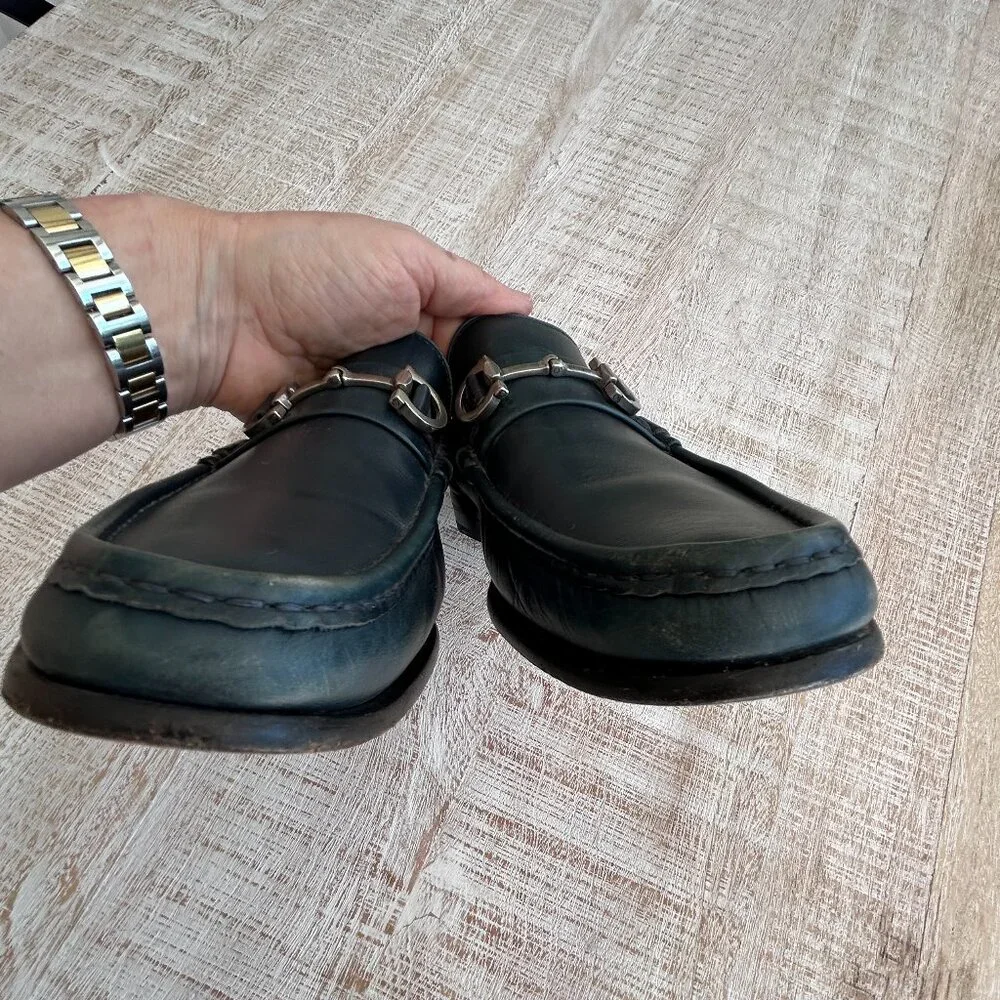 Salvatore Ferragamo Men's Dark Blue Leather Horse Bit Penny Loafer Size 10 1/2 D - Picture 10 of 13
